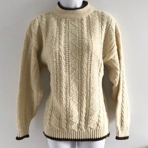 Jeff Laurent Cream and Brown Knitted Winter Sweater Vintage 90’s Y2K